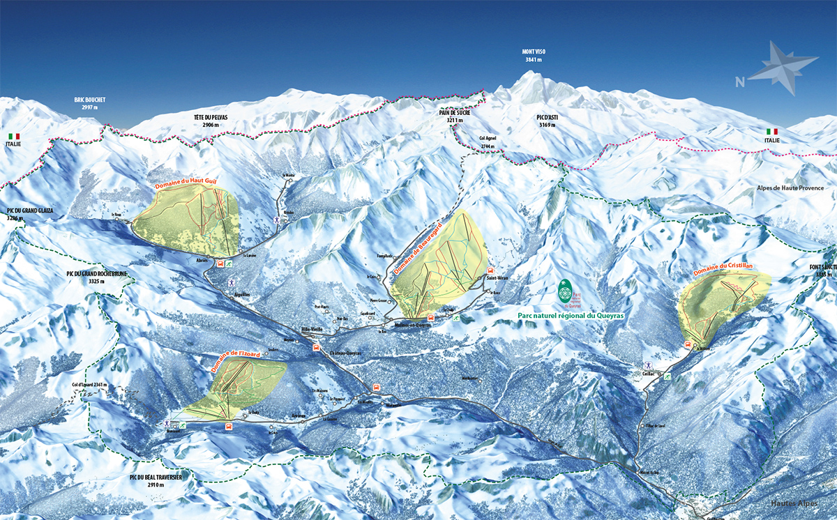 Plan des pistes des stations villages du Queyras